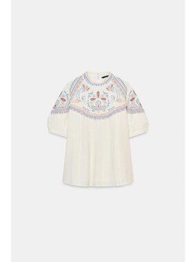 ZARA EMBROIDERED SHORT SLEEVE BLOUSE